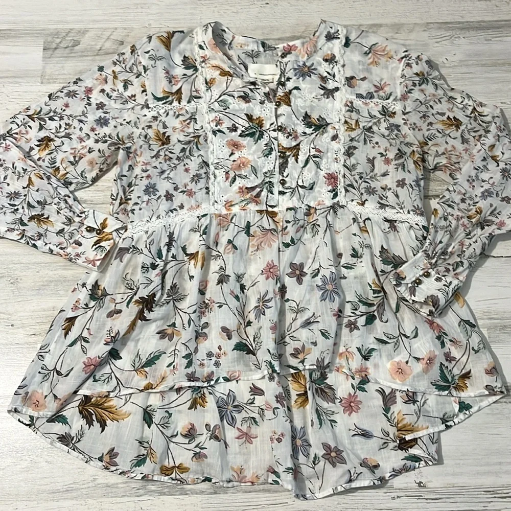 Anthropologie Genevra Lace Trim Peasant Blouse Size Small - Picture 6 of 13